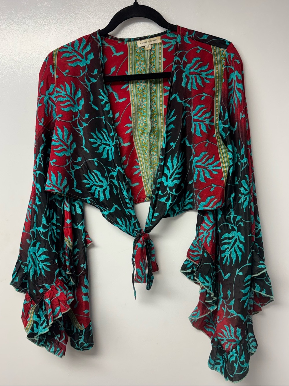 Karma Highway Tie Front Bell Sleeve Boho Crop Top One Size Festival Hippie Gypsy - Picture 4 of 11